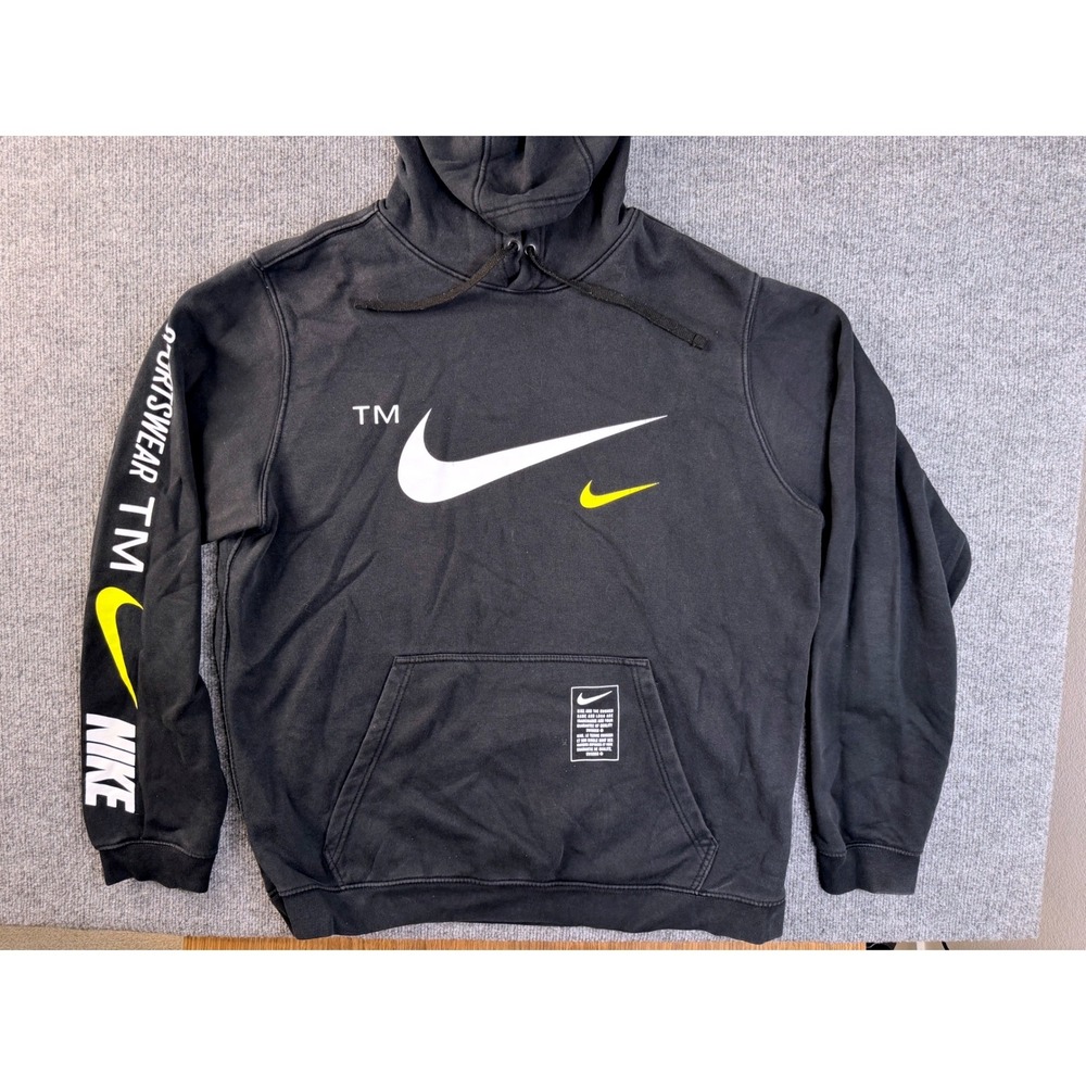 Nike Mens XL Black Graphic Hoodie Pullover Swoosh Sportswear TM Fleece BV3063-01